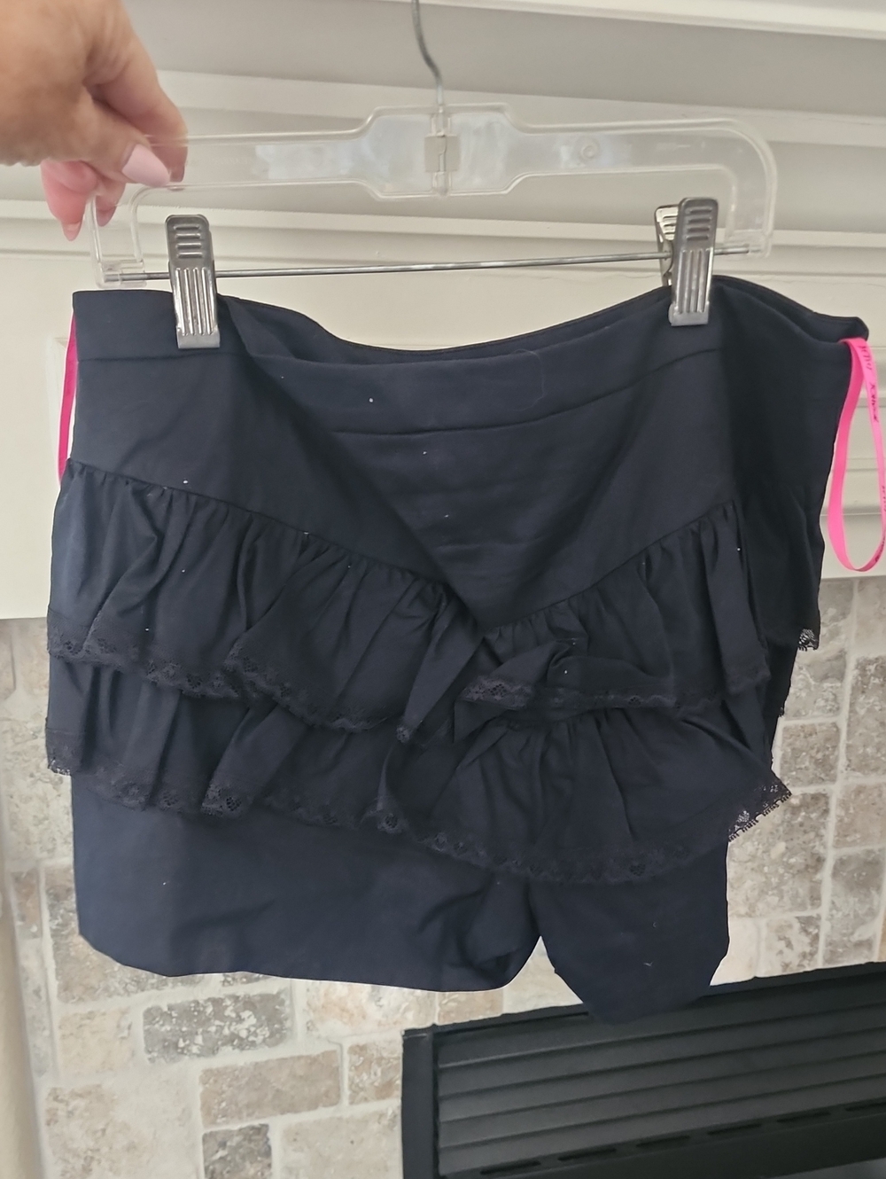 Betsey Johnson Black Ruffle Skort with Pink Side Tie